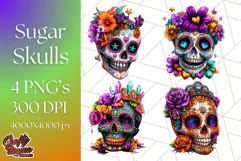 Bright Sugar Skull PNG Clipart, Halloween Colorful Skull Png Product Image 1
