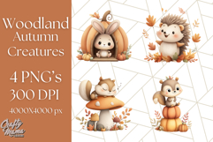 Woodland Autumn Critters PNG Clipart, Cute Fall Animals Product Image 1