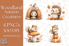 Woodland Autumn Critters PNG Clipart, Cute Fall Animals Product Image 1
