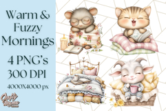 Warm &amp; Fuzzy Mornings PNG Clipart, Cozy Animal Art Download Product Image 1