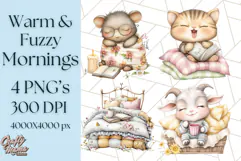 Warm & Fuzzy Mornings PNG Clipart, Cozy Animal Art Download Product Image 1