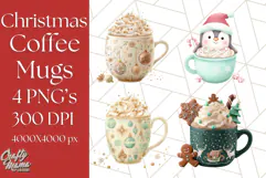 Christmas Coffee Mugs Clipart PNG Festive Cups Product Image 1