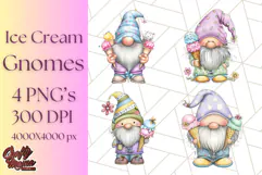 Ice Cream Gnome Clipart PNG Summer Dessert Art, Summer Gnome Product Image 1