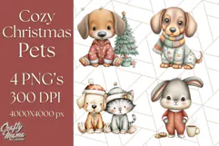 Christmas Pets in Pajamas Clipart PNG, Christmas Png Clipart Product Image 1