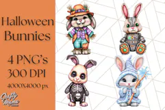 Halloween Bunny Clipart, Cute Bunnies in Costumes PNG Product Image 1