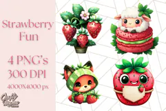 Strawberry Fruit PNG Clipart, Adorable Kawaii Characters Png Product Image 1