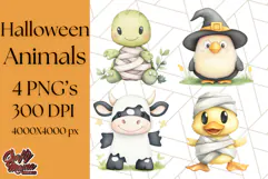 Halloween Animal Costumes PNG, Cute Spooky Animals Clipart Product Image 1