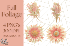 Fall Foliage Clipart PNG, Pink and Green Leaves Product Image 1