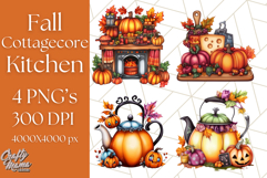 Fall Cottagecore Kitchen Clipart, Cozy Autumn Kitchen PNG Product Image 1