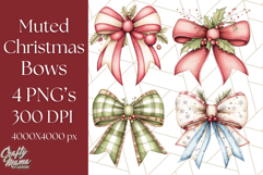 Muted Cozy Christmas Bows PNG Clipart, Winter Holiday Png Product Image 1