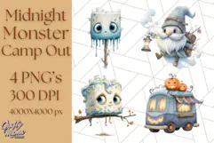 Midnight Monster Camp Out Clipart PNG, Halloween Png Product Image 1