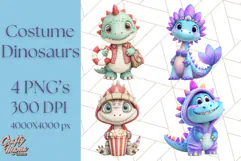 Dinosaur Costume Clipart, Cute Dinos in Halloween Outfits Product Image 1