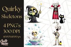 Quirky Skeleton Clipart PNG, Funny Halloween Bones Art Product Image 1