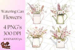 Watering Can Flowers PNG, Rustic Floral Watercolor Clipart Product Image 1