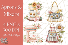 Cottagecore Kitchen Mixer, Apron PNG Clipart, Retro Floral Product Image 1