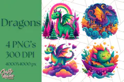 Cute Fantasy Dragon Clipart PNG, Bold Baby Dragon Clip Art Product Image 1