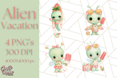 Alien Vacation Clipart PNG, Cute Summer Galaxy Art Clip Art Product Image 1