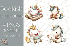 Magical Bookish Unicorn PNG Clipart Reading Books & Stories Product Image 1