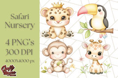 Pastel Safari Jungle Baby Animals PNG Clipart, Nursery Product Image 1