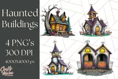 Halloween Buildings Clipart PNG, Haunted Houses Art Product Image 1