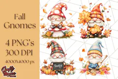 Fall Gnome PNG Clipart, Cute Autumn Gnomes with Pumpkins Product Image 1