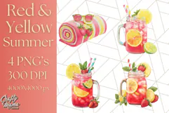 Strawberry Red Lemon Yellow Summer Clipart PNG, Summer Icons Product Image 1