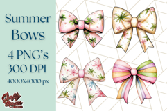 Watercolor Summer Bow Clipart PNG, Coquette Bright Bow Png Product Image 1