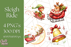 Santa Sleigh Ride Clipart PNG, Flying Reindeer Christmas Art Product Image 1