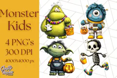 Monster Kids Clipart PNG, Cute Halloween Costume Art Product Image 1