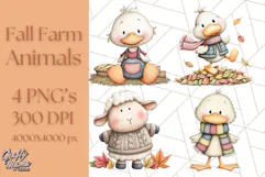 Fall Farm Animal Clipart, Autumn Barnyard PNG Illustrations Product Image 1