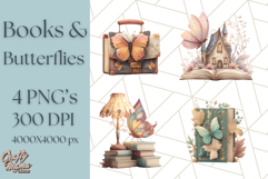 Cottagecore Butterfly and Book PNG Clipart Reading Elements Product Image 1