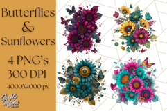 Sunflower and Butterfly PNG Clipart, Bright Jewel Tones Png Product Image 1