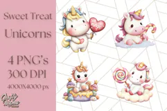 Cute Dessert Unicorn PNG Clipart with Cupcakes & Candies Product Image 1