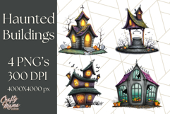 Halloween Buildings Clipart PNG, Haunted Houses Art Product Image 1
