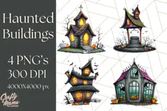 Halloween Buildings Clipart PNG, Haunted Houses Art Product Image 1