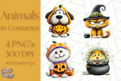 Halloween Animals in Costumes Clipart PNG, Cute Pets Art Product Image 1