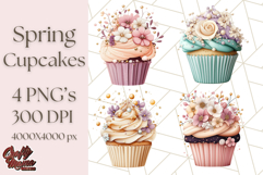 Cupcake Clipart with Florals and Pastel Frosting Png, Spring Product Image 1
