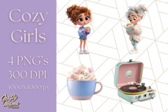 Kawaii Cozy Girl Clipart PNG, Pastel Fall Cozy Aesthetic Product Image 1