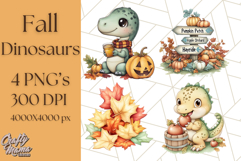 Fall Dinosaur PNG Clipart with Autumn Elements, Cute Dino Product Image 1
