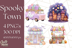 Pastel Halloween Town PNG Clipart, Spooky Shops &amp; Homes Png Product Image 1