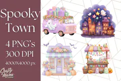 Pastel Halloween Town PNG Clipart, Spooky Shops & Homes Png Product Image 1