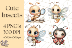 Cute Insects Clipart, Cartoon Bugs, Bug PNG Illustrations Product Image 1