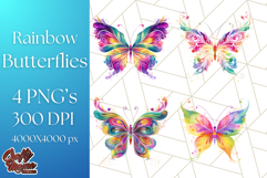 Colorful Butterfly Clipart PNG Clipart, Rainbow Butterfly Product Image 1