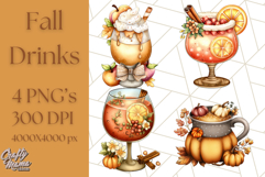 Fall Drink Clipart PNG, Cozy Autumn Cocoa and Latte Art Product Image 1
