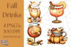 Fall Drink Clipart PNG, Cozy Autumn Cocoa and Latte Art Product Image 1