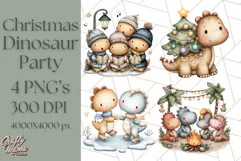 Christmas Dinosaur Party Png, Dino Clipart PNG Product Image 1