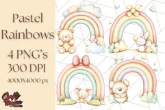 Pastel Plushie Rainbow Clipart PNG, Nursery Baby Animals Png Product Image 1