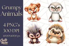 Adorable Angry Animals Clipart PNG, Cute Moody Faces Png Product Image 1