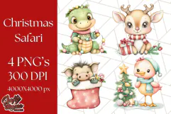 Muted Cute Safari Christmas Animal PNG Clipart, Holiday Png Product Image 1