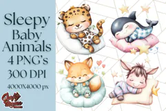 Sleeping Baby Animals PNG, Cozy Pajama Bedtime Clipart Png Product Image 1